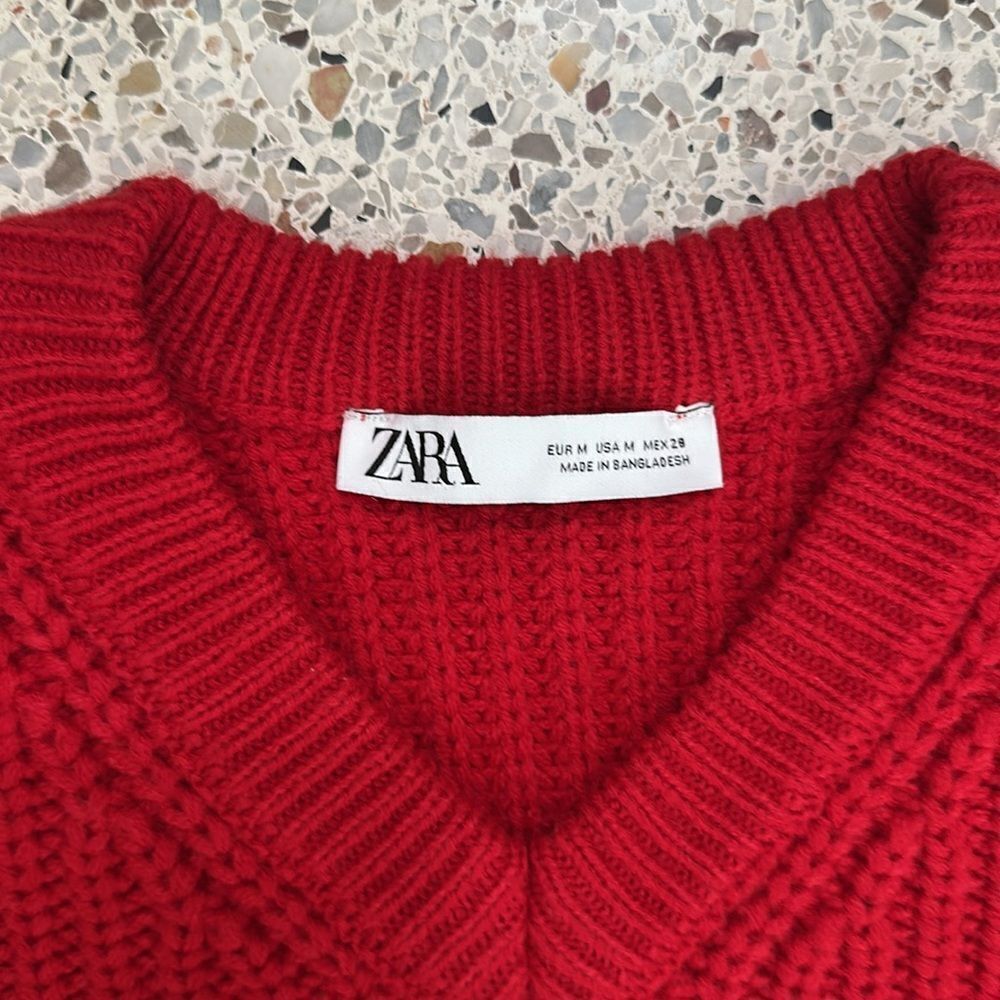 Zara red crop neck sweater medium m holiday - Picture 2 of 5